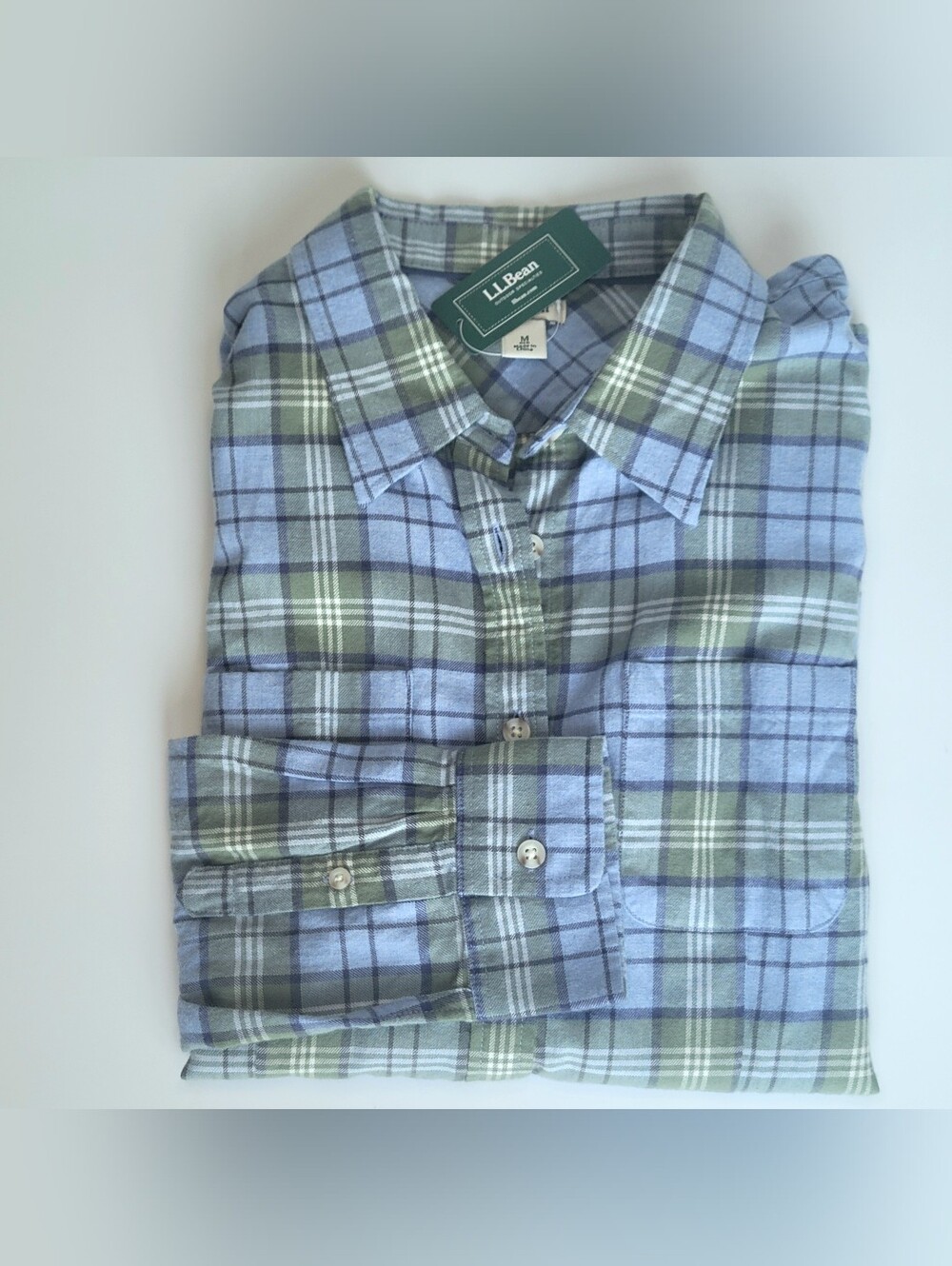 LL Bean Freeport Flannel Shirt Womens M Plaid Blue Lightweight Button Up NWT